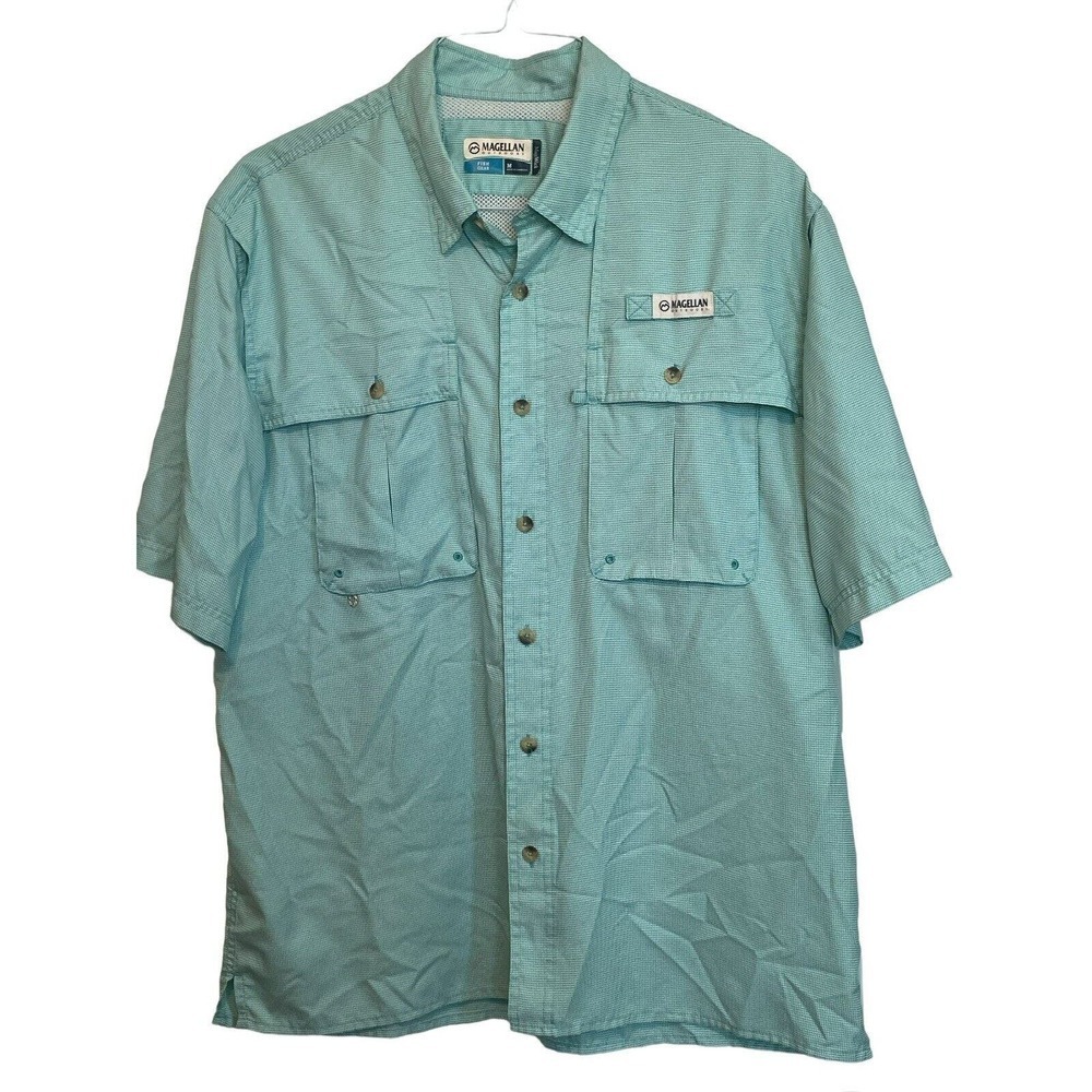 Magellan Outdoors Angler Fit Size Medium Teal Short Sleeve Vented Back
